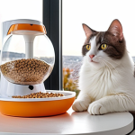**

A happy, healthy-looking Turkish cat (like a Turkish Van or Angora) contentedly eating from a modern automatic pet feeder. The setting is a bright, comfortable home interior, perhaps with a glimpse of Istanbul in the background. Focus on the cat's well-being and the convenience of the feeder.

**